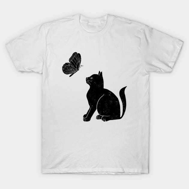 Cat and Butterfly T-Shirt by Katia Galante Art